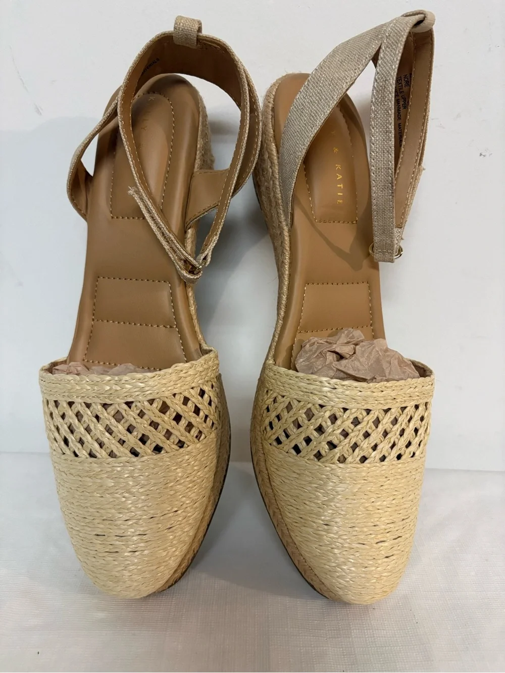 Kelly & Katie Natural Straw Espadrille Flats with Ankle Strap